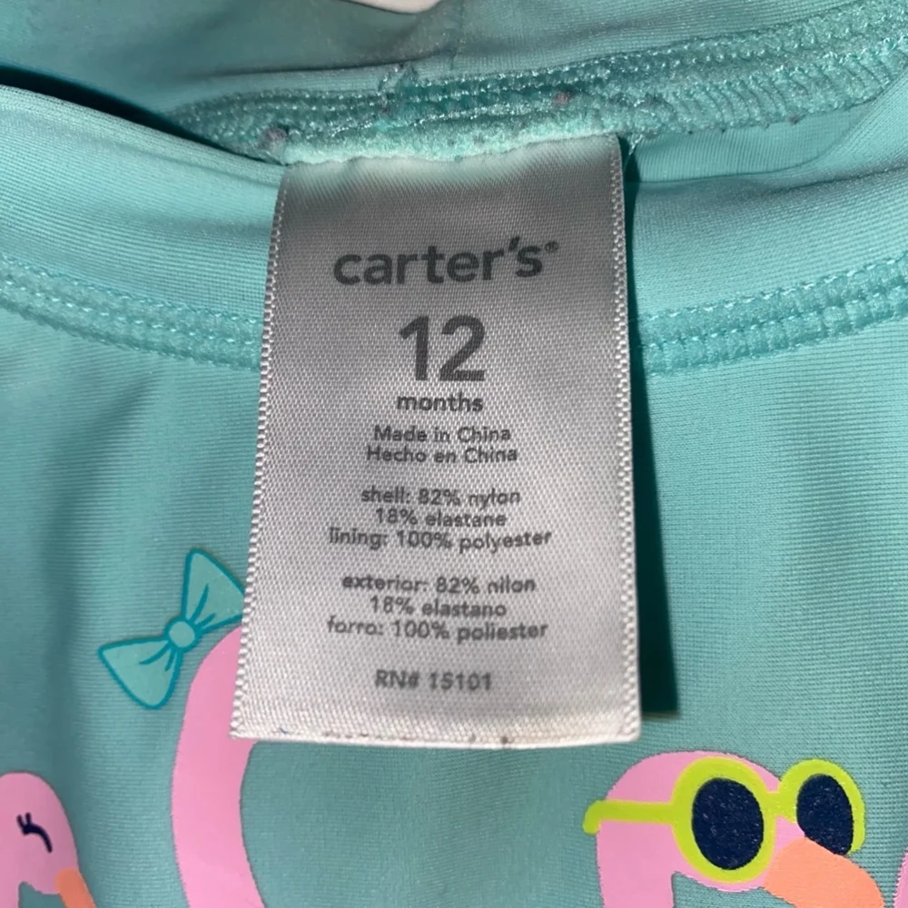 ⭐️ 3/$20 Girl's Carter's Swimsuit Rashguard 12 Months Blue Pink Flamingo